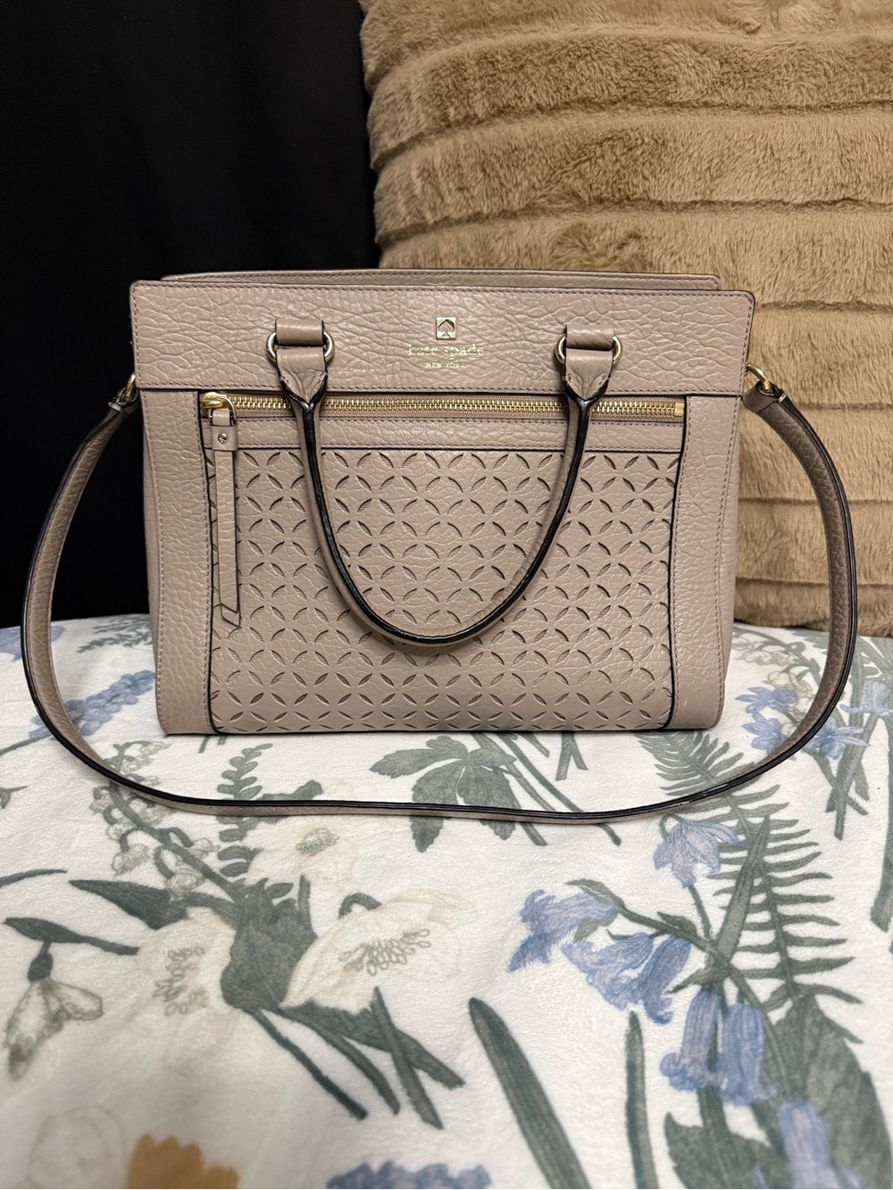 Kate Spade Taupe Pebbled Leather Perri Lane Romy Satchel Crossbody